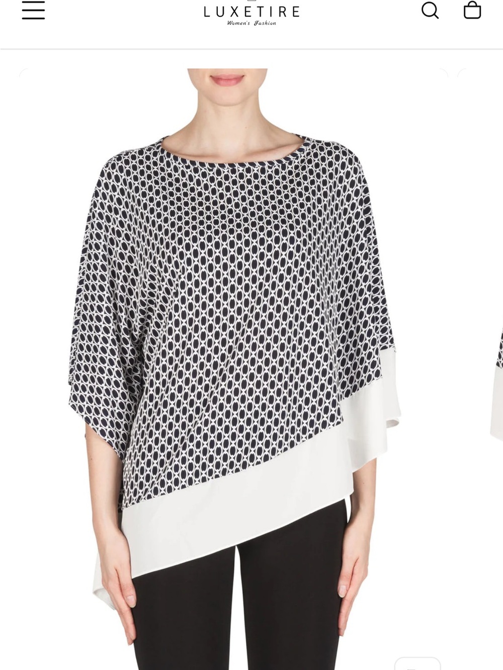 Joseph ribkoff Geometric Print Asymmetric Hem Top in Black & White